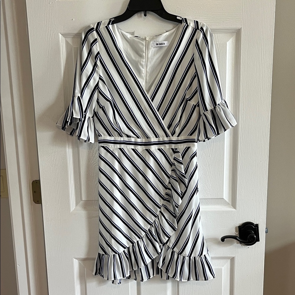 BB Dakota Black and White Striped Ruffled Dress